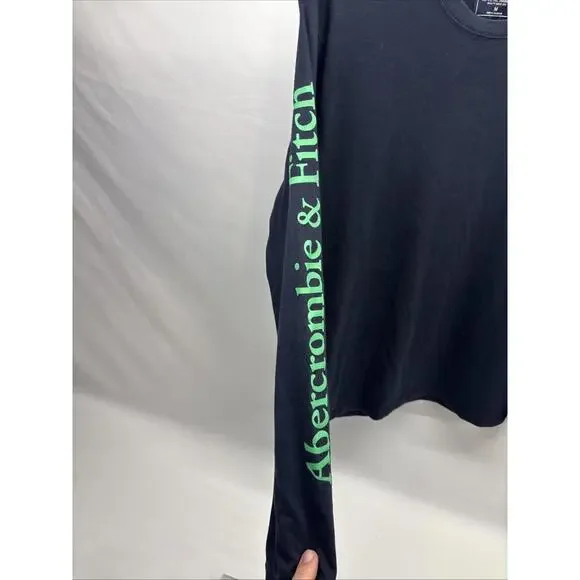 Abercrombie & Fitch Men's Medium, Black LS Shirt with Green Logos - Picture 5 of 6